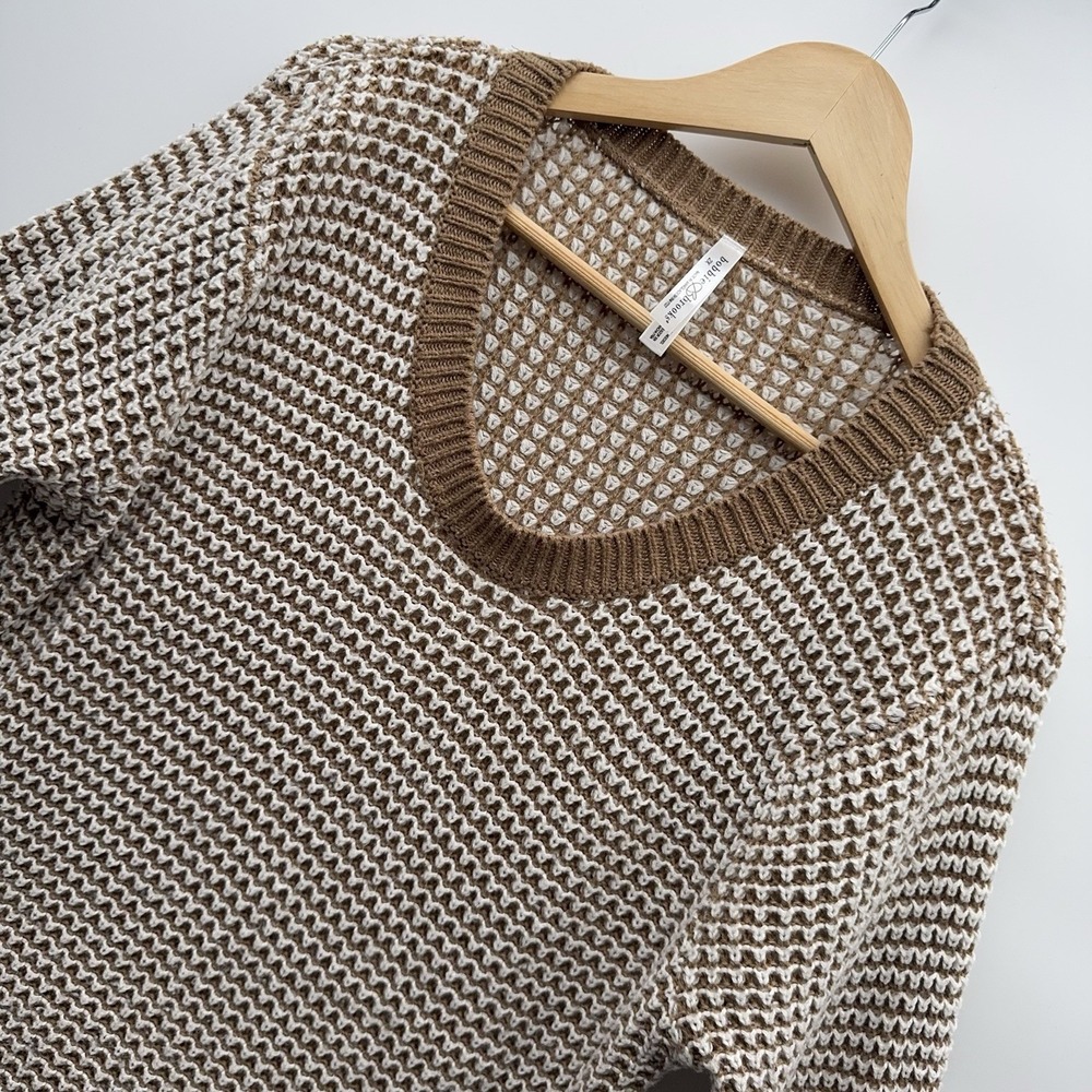 Bobbie Brooks Sweater Womens 2X Brown Cream Open Knit Chunky Button Accent Plus